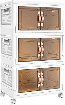 Folding Storage Cabinet, Folding Storage Box with Door, Storage Cabinet, Household Wardrobe, Closet, Storage Box, Easy Assembly, Wheels/Translucent Doors, Dustproof, Moisture-Proof