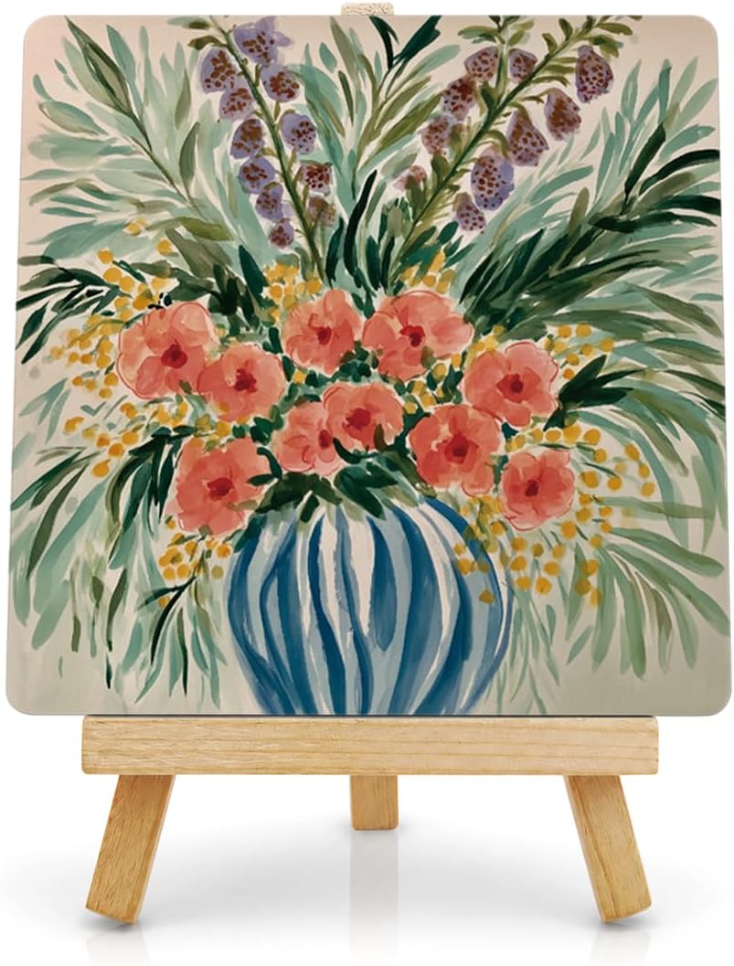 Watercolor Vase Flowers Shelf Art Decor Sign for Desk, Bedroom and Office