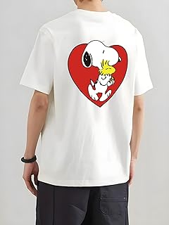 Tシャツ メンズ レディース ティーシャツ スヌーピー 半袖 綿100% T-Shirts 肩落とし 丸襟 通勤 通学 日本からの発送 White M
