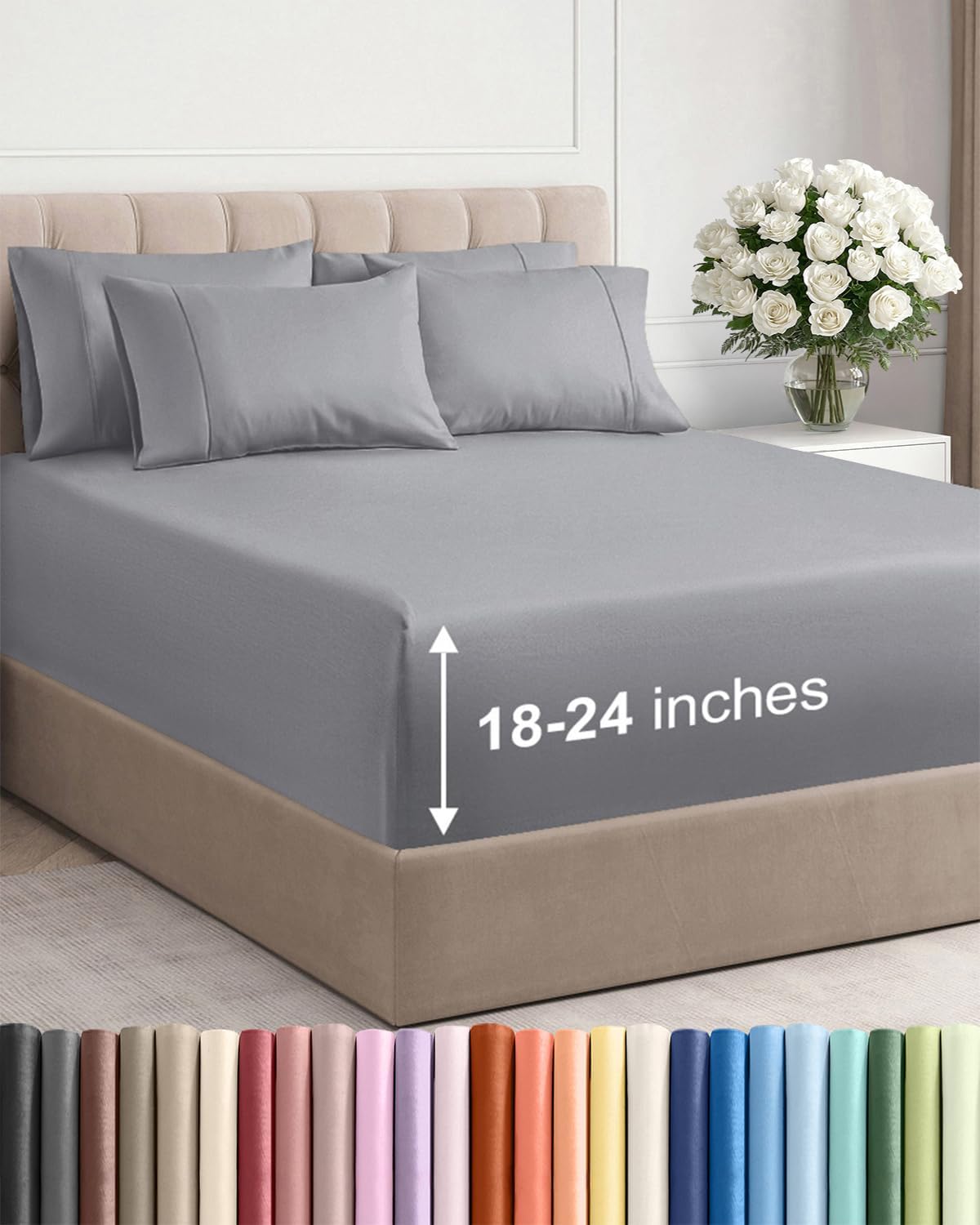 extra deep king sheet set - 6 piece breathable & cooling sheets - hotel luxury bed sheets set - easy & secure fit - soft, wrinkle free & comfy sheets set - steel blue sheet set with extra deep pockets king 05 - steel blue