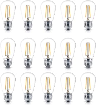 Brightech Ambience Pro Outdoor 48Ft String Lights Bundled with One Extra Set of 15 Ambience PRO Replacement LED Light Bulbs, 2 Watt Vintage LED Edison Bulbs, 3000K Neutral
