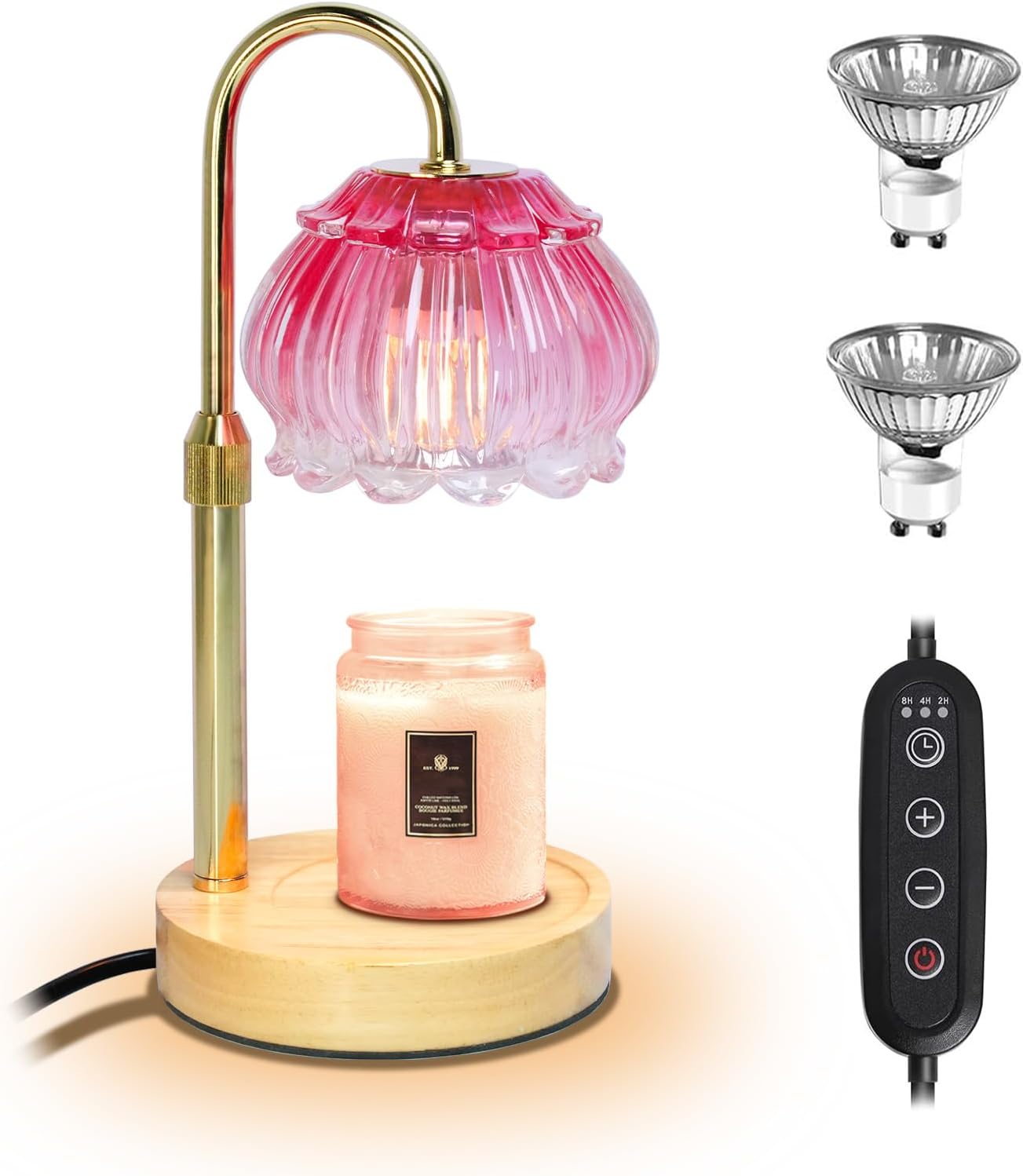HAIDOLIANG Candle Warmer Lamp with Timer - Adjustable Height and Stepless Dimmable, Birthday Gifts for Women/Mom, Flower - Unique Home Decor Room Essentials (Pink)