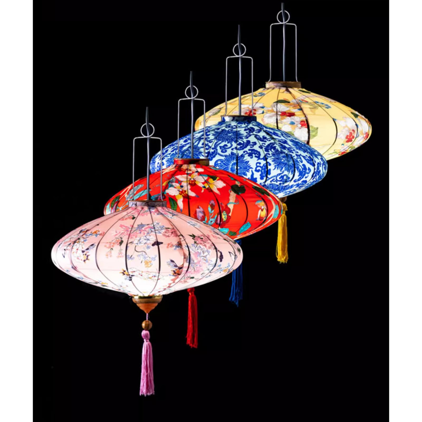 Lanterna di Seta Orientale, Lanterna Cinese Tradizionale di Seta Farol Lanterna da Esterno Lanterna Orientale appesa Lanterna Decorativa Giapponese vietnamita in Stoffa(12'')