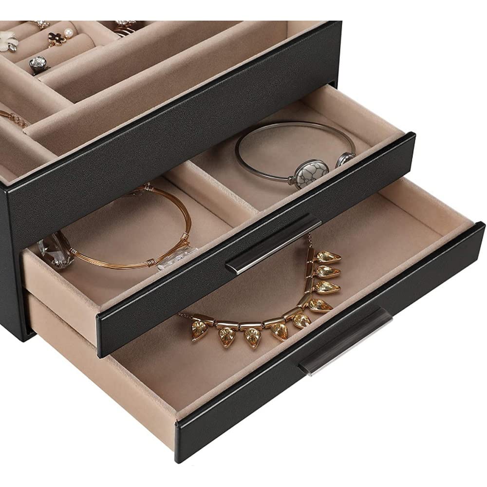 Joyero De Piel Sintética Para Mujeres Y Niñas, Cajas Organizadoras Extraíbles Con Cajones De Espejo Para Anillos, Pendientes, Collares, Pulseras