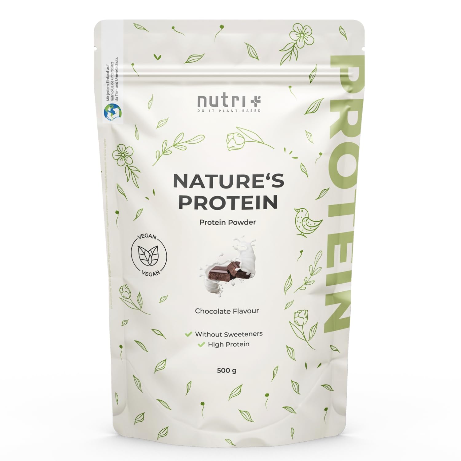 nutri+ Proteine in Polvere Naturali Cioccolato senza Edulcoranti 500g Proteina di Soia e Piselli Bibita Sportiva senza Lattosio per Shake o per Cucinare senza Glutine Vegano