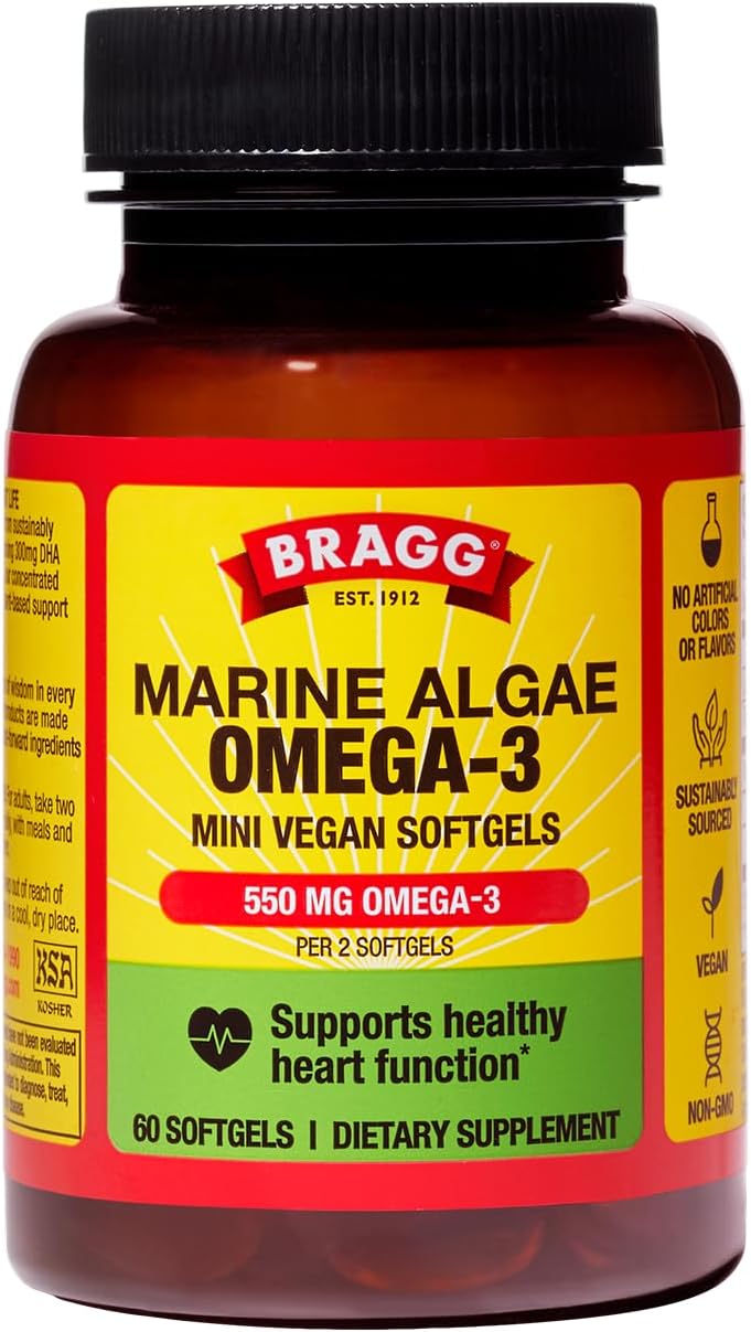 Omega-3 Supplement Capsules with DHA and EPA - 60 Vegan Softgels - Sustainably-Sourced Marine Algae - Supports Eye and Brain Health