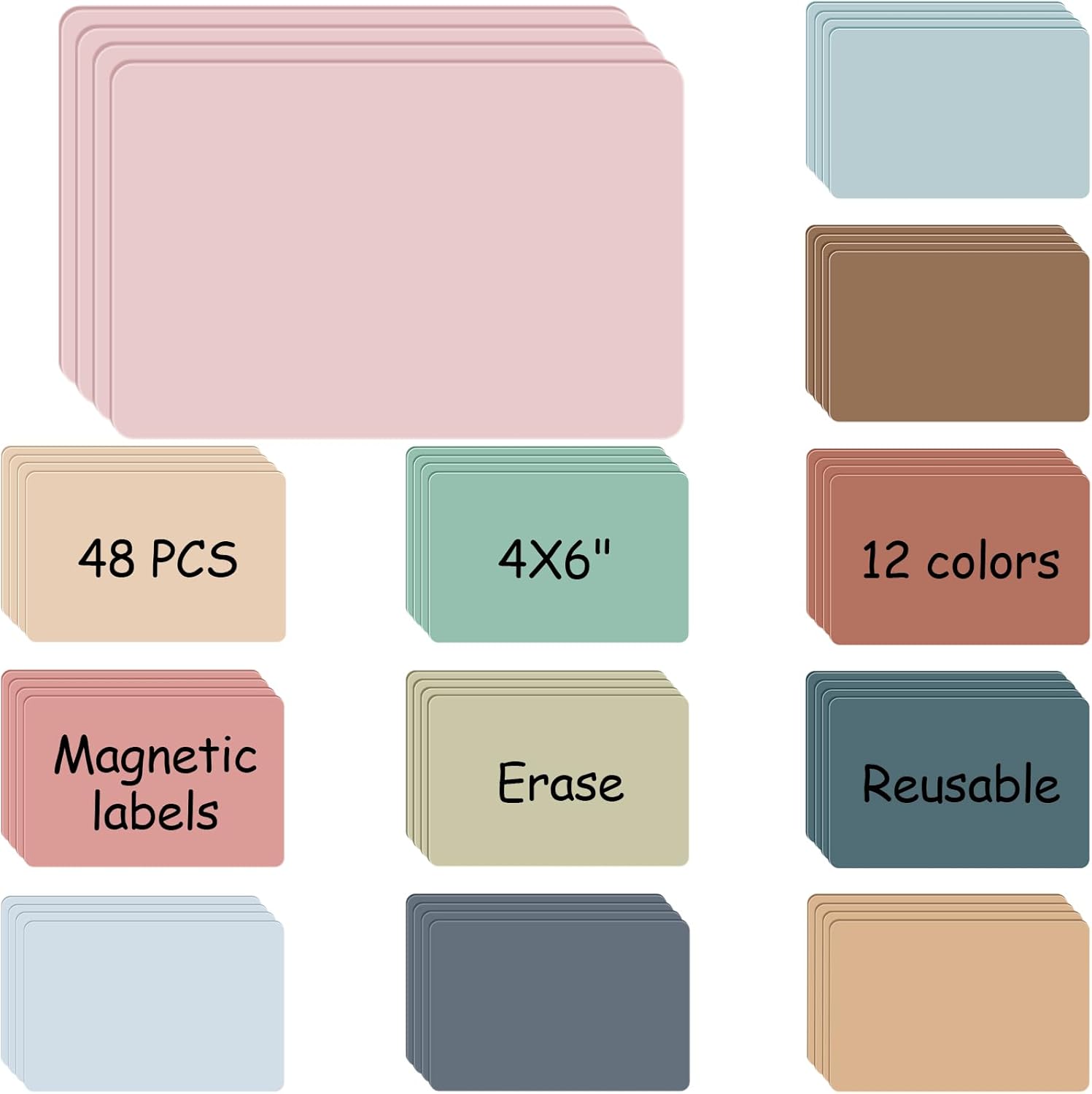 Ctosree 48 Pcs Dry Erase Magnetic Labels 4 x 6 Inch, Dry Erase Magnets Reusable Magnetic Magnets Name Tags Blank Multipurpose Colorful Stickers Strips for Whiteboard Locker School Office(Multicolor)
