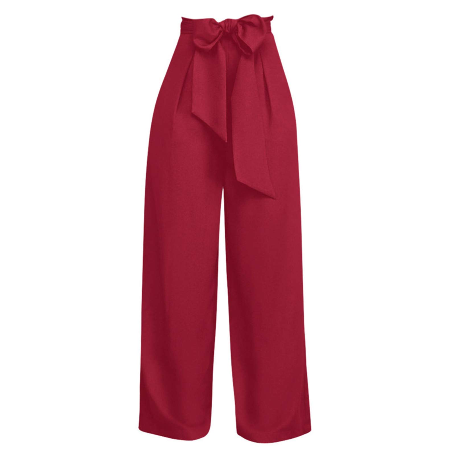 YOLAI Womens Palazzo Wide Leg Trousers High Waist Lace Up Casual Pants Solid Color Comfort Business Work Trousers