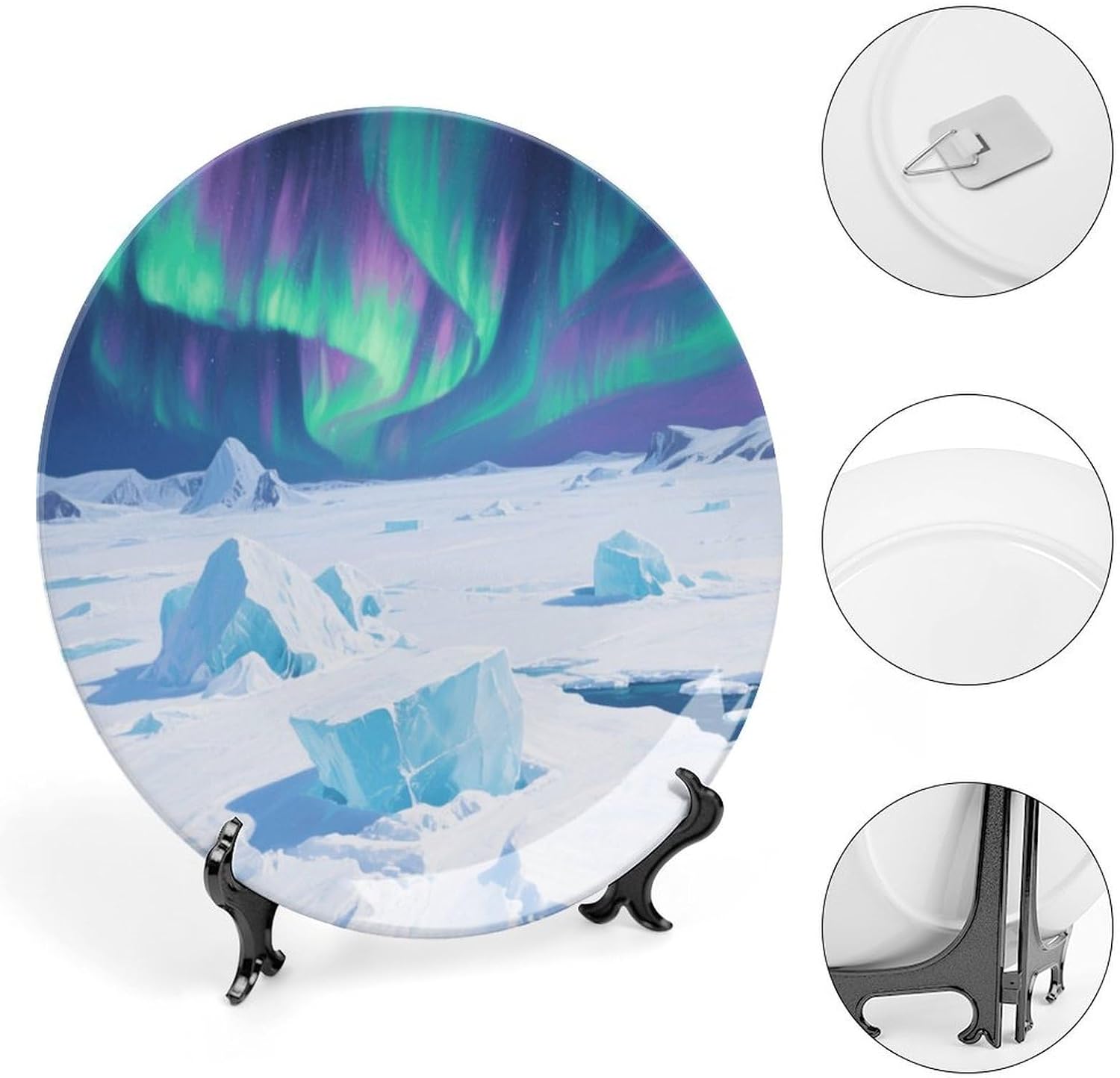 Bone China Decorative Plates Aurora Ice Field Ceramic Decorative Plate Wall Decor with Display Stand Ceramic Ornaments for Wall Hanging Decoration