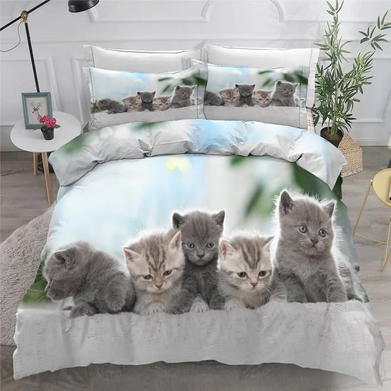 Short Hair Cat Twin Duvet Cover Animal Print Twin Bedding Sets Soft Microfiber Comforter Cover and 2 Pillow Shams 20"X26", Bed Set Duvet Covers with