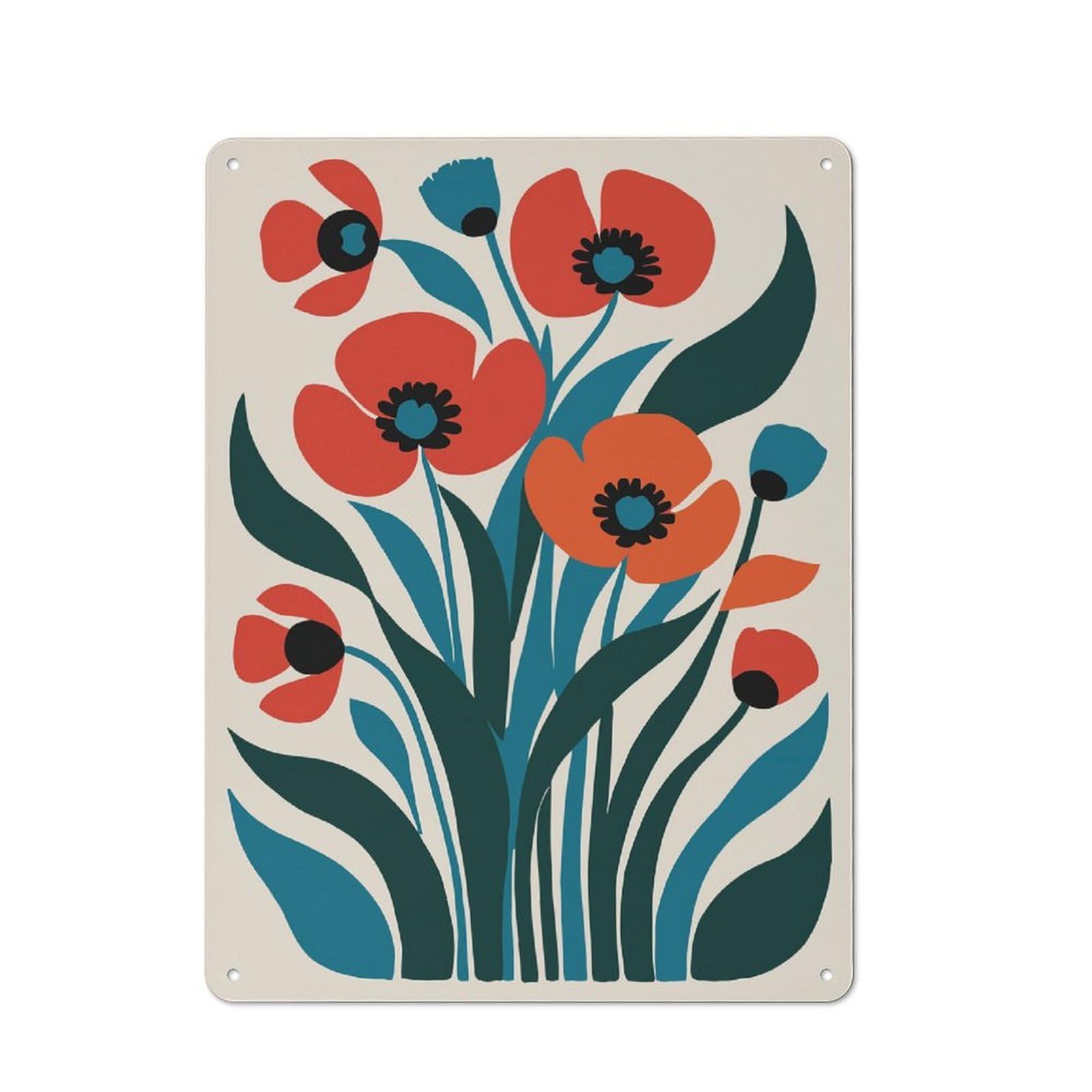 Junmoney Style-5 Classic Vintage Metal Sign 40X30cm Featuring Red Poppy Bouquet, Home Bar Decor For Cafe, Pub, Workshop Or Home Bar
