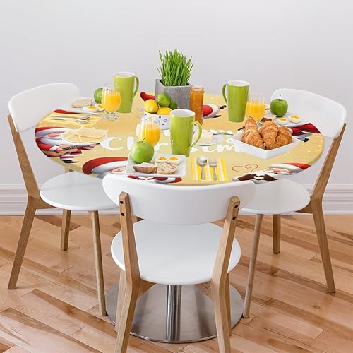 Miniatura 203 de Mantel redondo ajustado con diseño de mandala de flores, mantel circular bohemio y colorido con borde elástico, impermeable, lavable, de poliéster