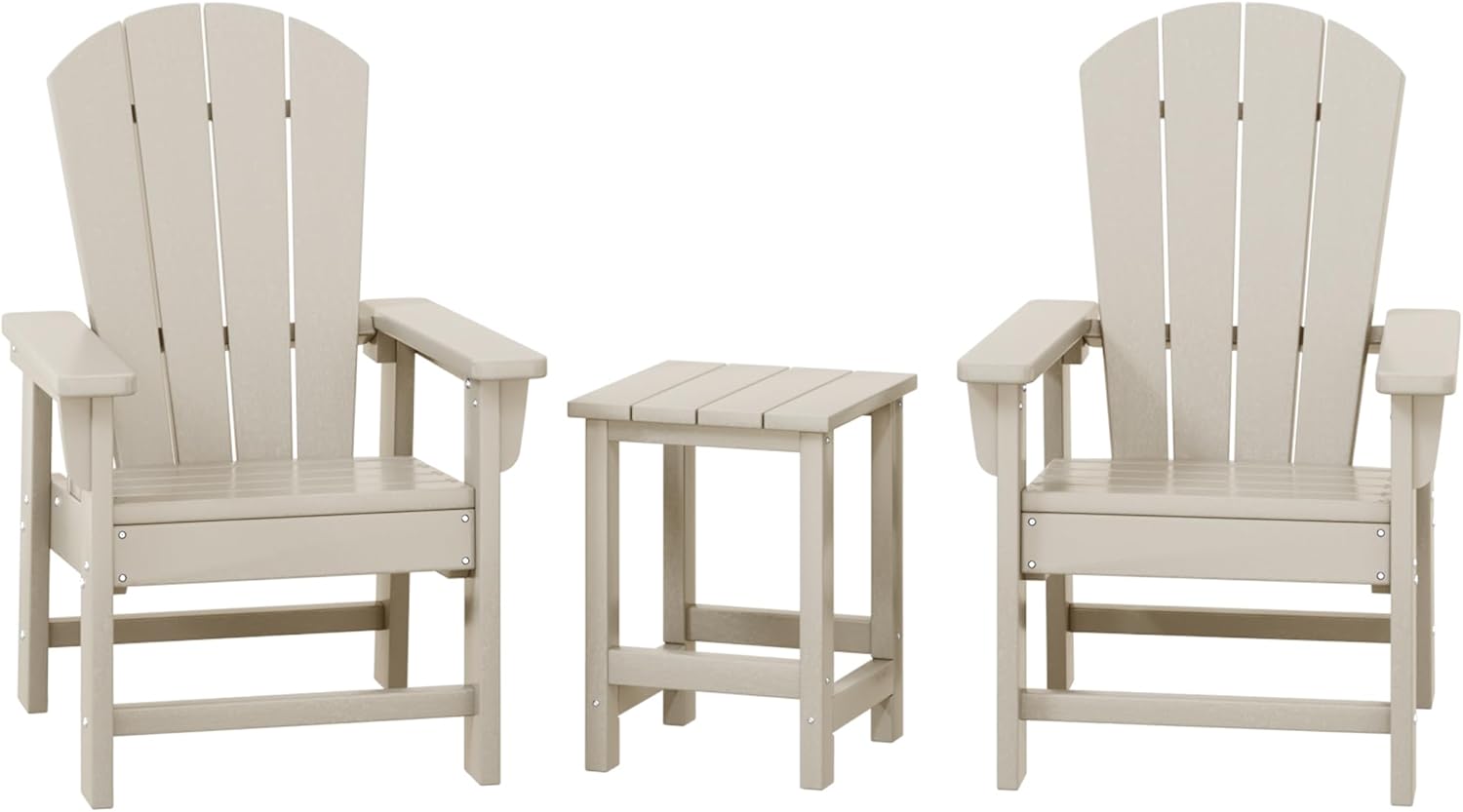 WestinTrends Malibu Kids 3-Piece Outdoor HDPE Adirondack Chairs with Square Side Table Set, Sand