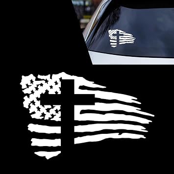 American Flag Cross Sticker, 7.87" x 5.12" Waterproof Vinyl Christian Decal, Personalized Decorative Decal for Car Window & Body, Universal for Car, Laptop, Refrigerator White