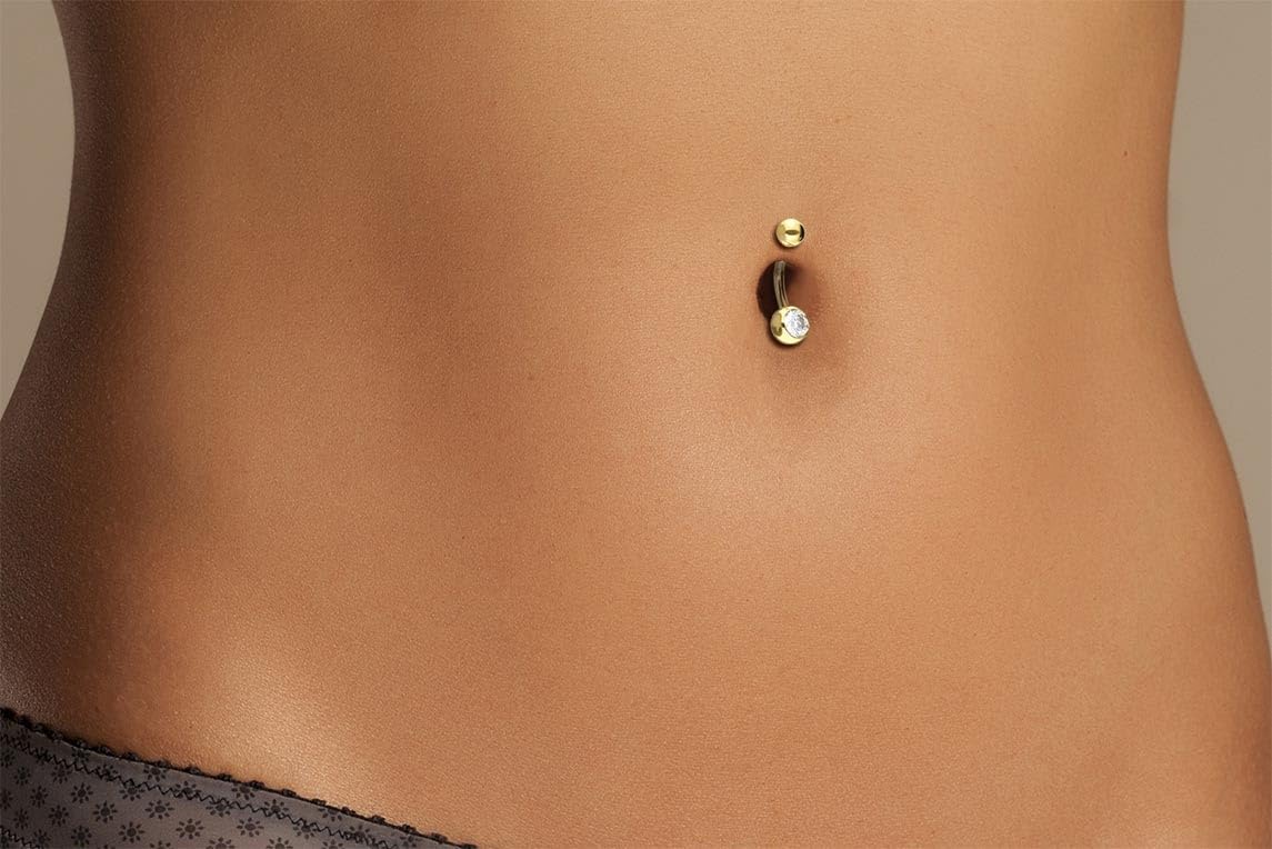 PIERCINGLINE Piercing para el ombligo, oro de 14/18 quilates, minibanana Mossanit, oro blanco 750, 18 quilates, longitud de la barra: 8 mm
