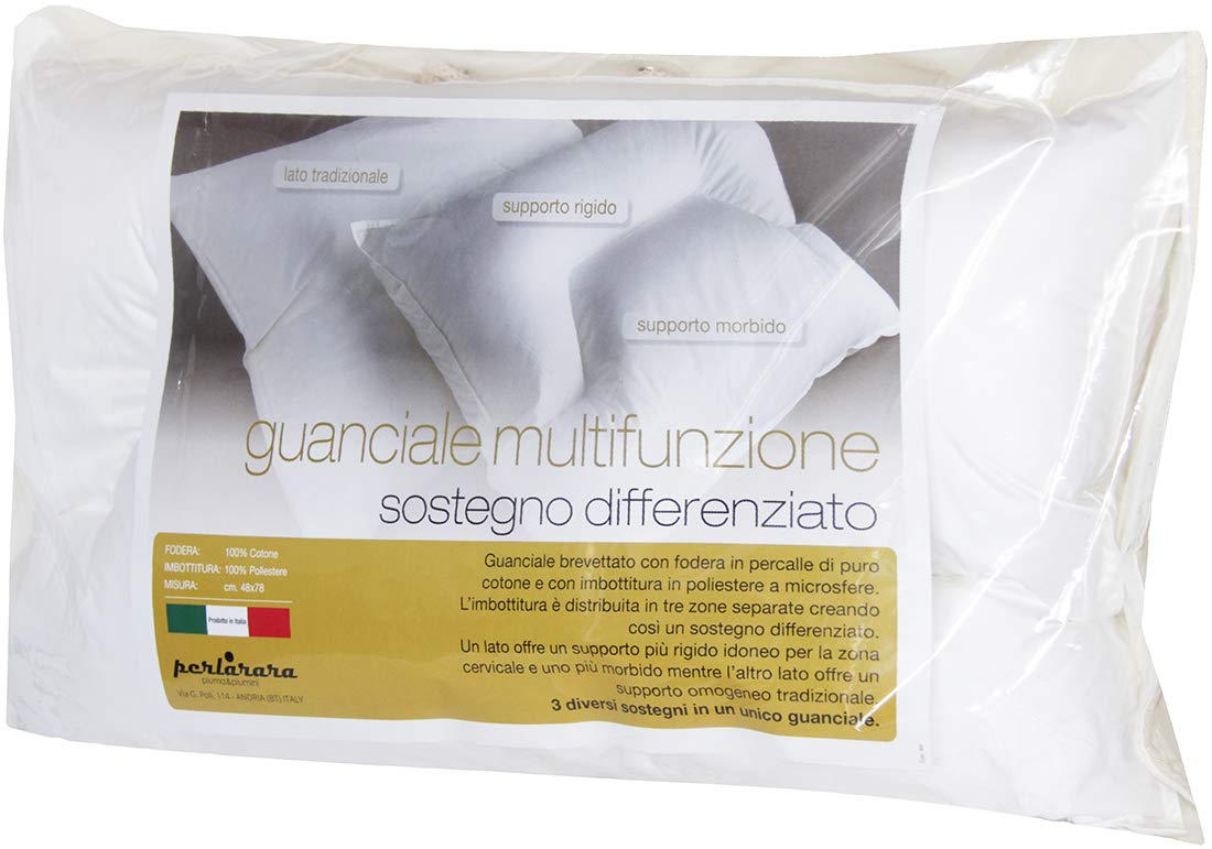 PERLARARA Cuscino Guanciale 3d Multifunzione Cuscino Cervicale fodera in Cotone Anallergico trilpla posizione Morbido Rigido Tradizionale