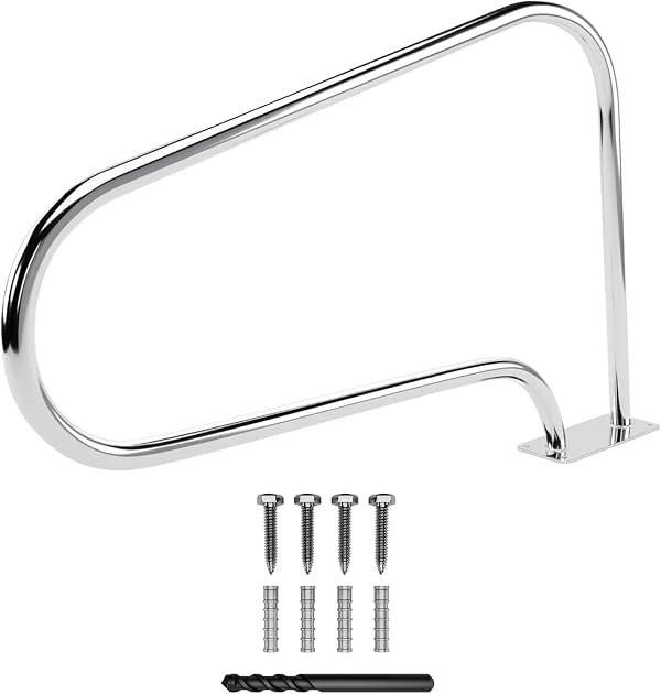 FibroPool Swimming Pool Hand Rail with Easy Mount Base Plate, Rust and Weather Proof Grab Rails for Pools and Spas, Large (Stainless Steel)
