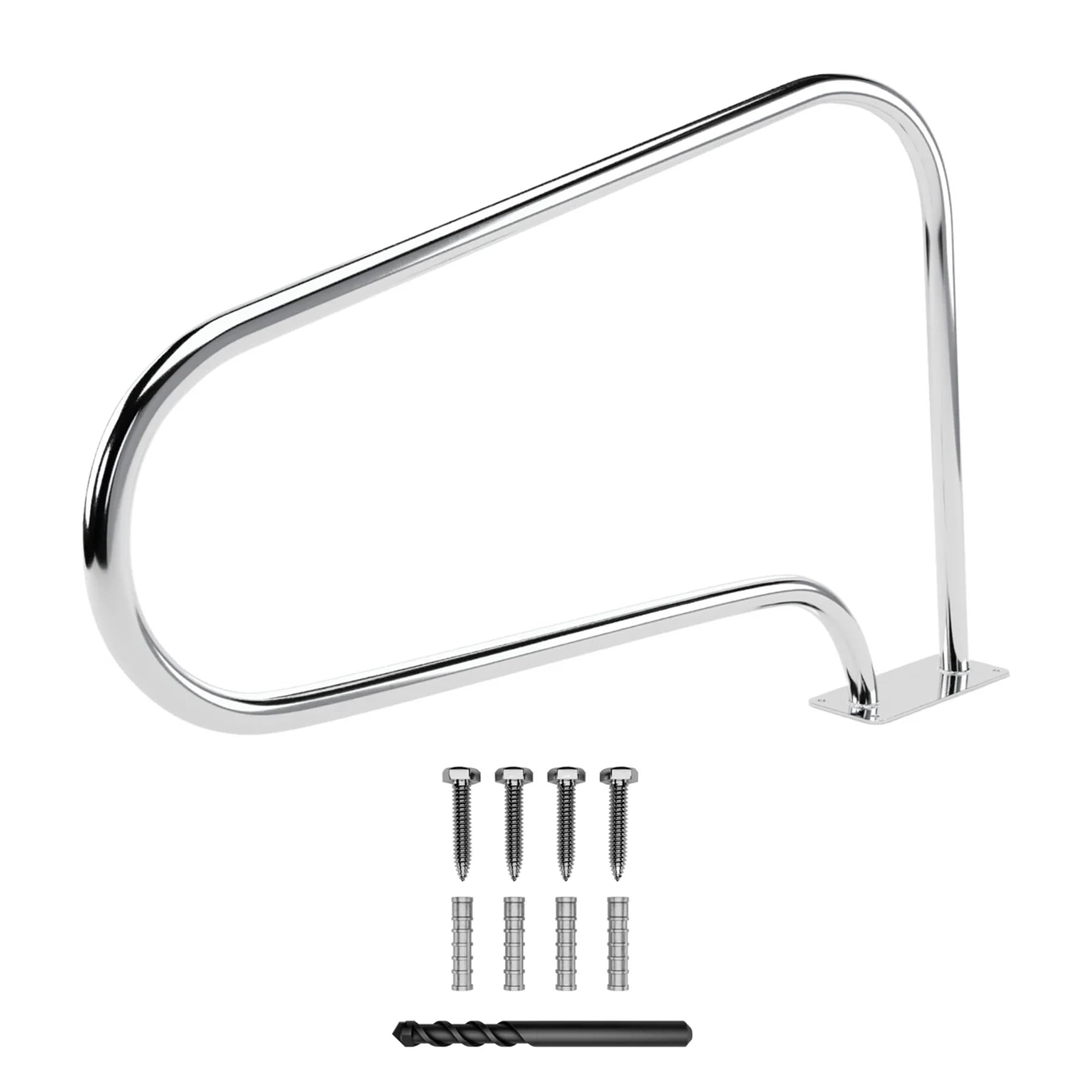 FibroPool Swimming Pool Hand Rail with Easy Mount Base Plate, Rust and Weather Proof Grab Rails for Pools and Spas, Large (Stainless Steel)