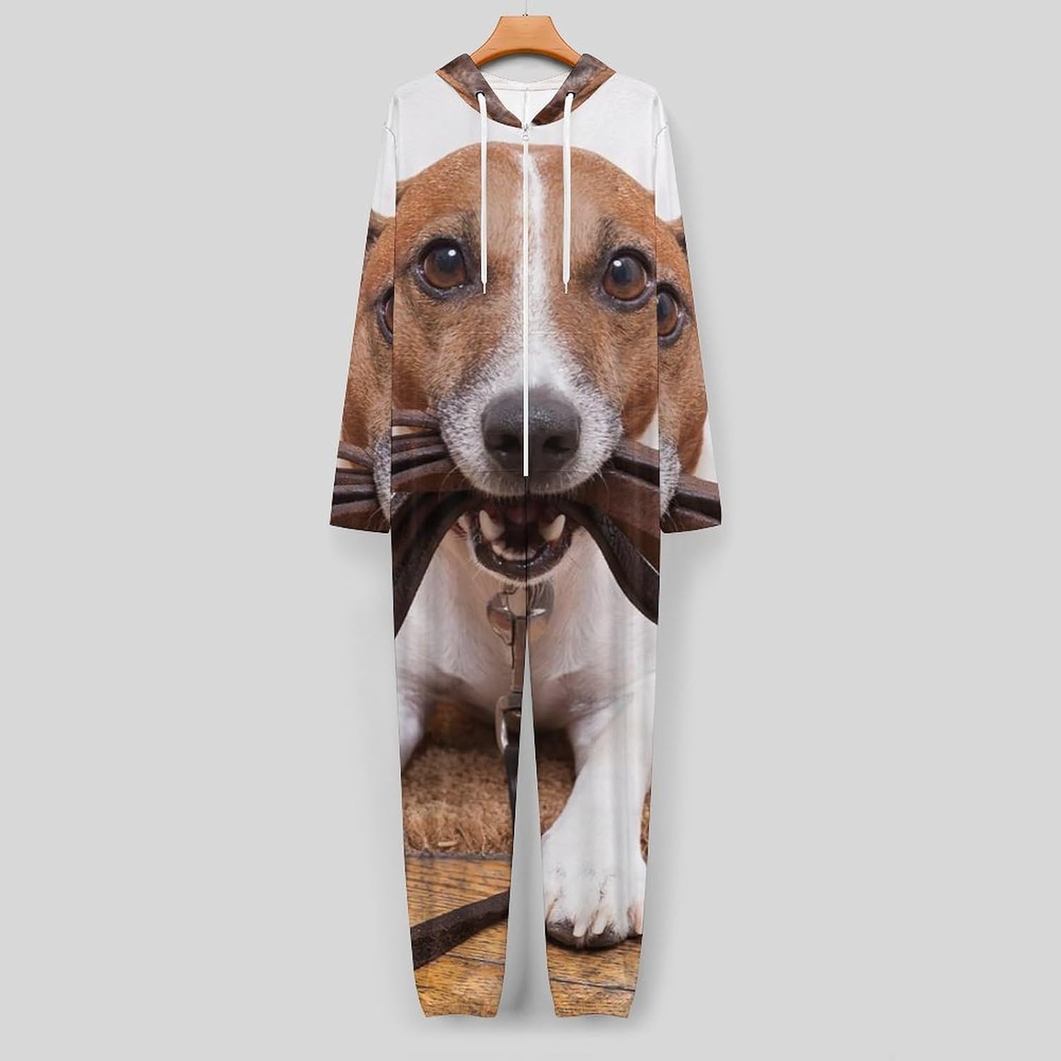 Cute Jack Russell Terrier Dogs Adult Pajamas Onesie with Hood Pocket Jumpsuits One Piece Sleepwear