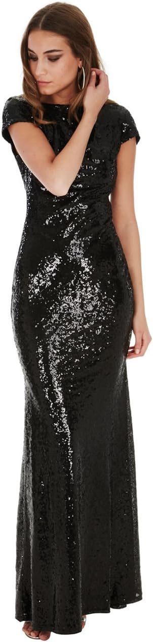Goddiva Long Sequin Open Back Maxi Ball Gown Dress