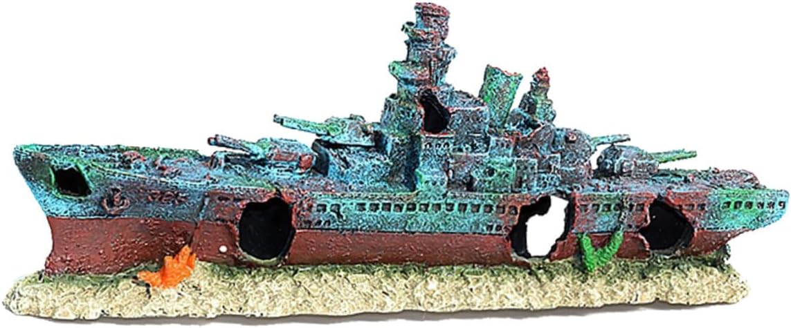 minkissy Aquarium Shipwreck Decoration Resin Sunken Boat Ornament Fish Tank Cave Hideout Underwater Ornament for Betta and Freshwater Fish