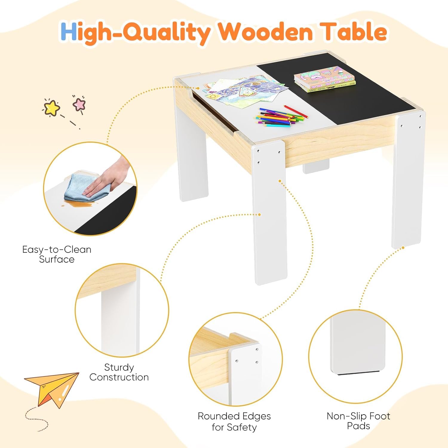 Conjunto de mesa y silla para niños, mesa y silla para leer comer jugar y jugar y jugar fácil de montar con bandeja reversible y extraíble y espacio de almacenamiento para niños de 1 a 3 años
