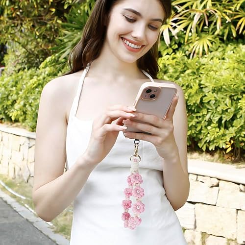Miniatura 59 de VIOKKO Correa de muñeca de macramé bohemio para teléfono, cordón para teléfono celular con lengüeta de sujeción, pulsera con soporte para correa