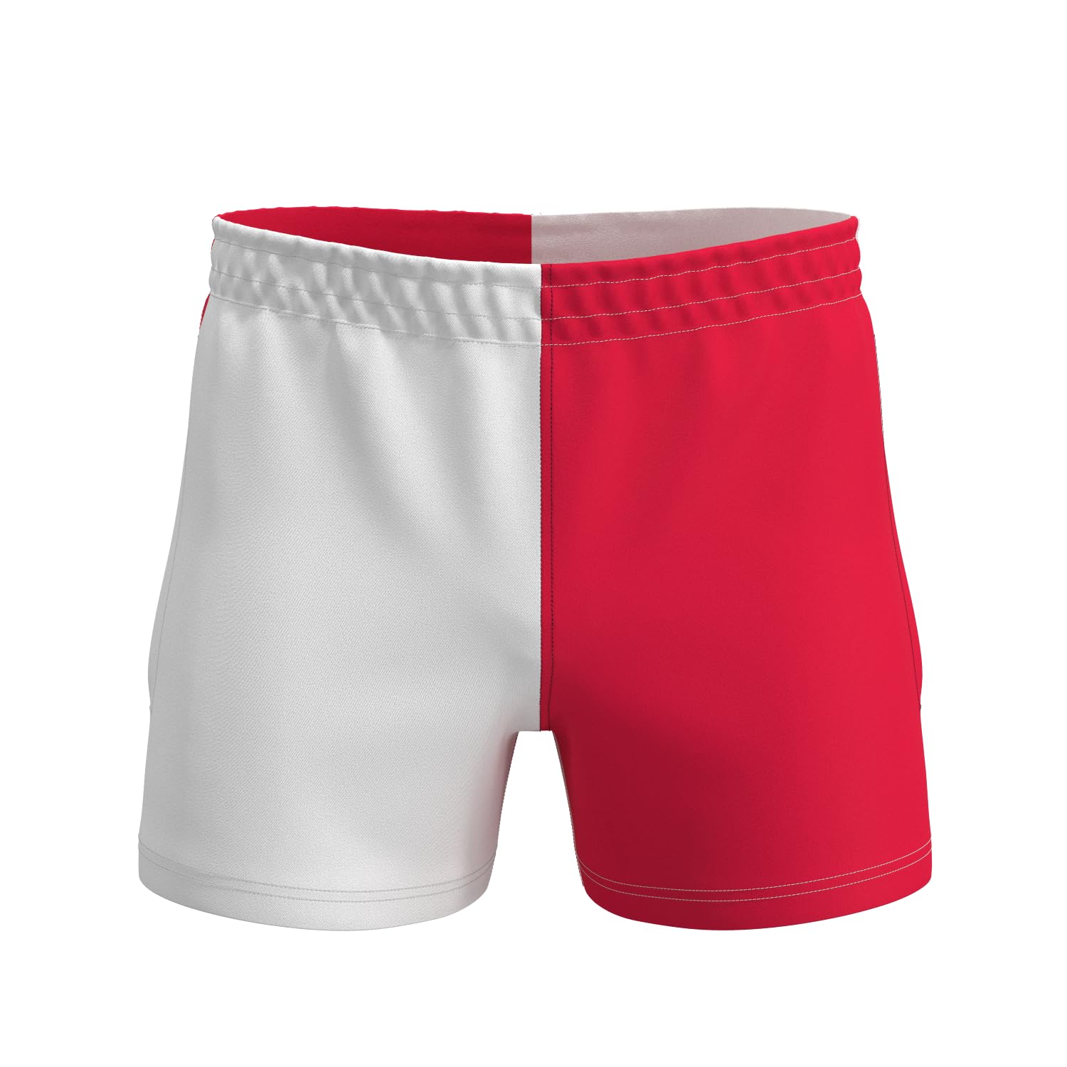 SaxonClothing Lions 4 Nations Rugby Shorts, Quartered Design, Ripstop Polyester, Zipped Pockets, Elasticated Waistband (UK, Alpha, S, Regular, Regular, White/Red)