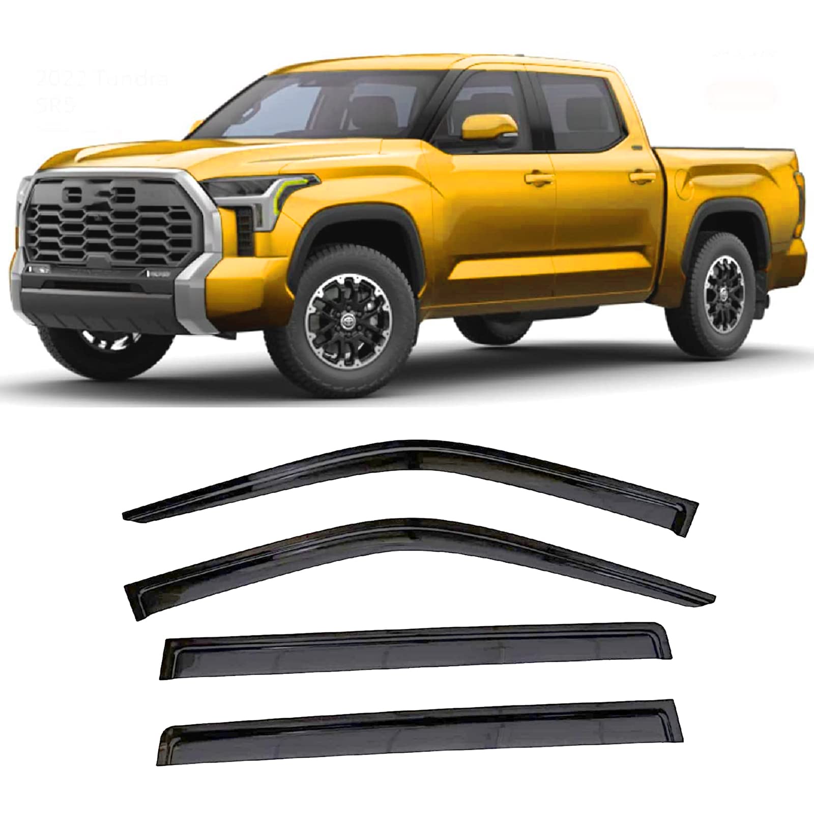 ZZDSNJ Windows Visor 4-Piece Wind Deflector for 2022-2023 Toyota Tundra（CrewMax） Rain Guards Shield Shade Smoke