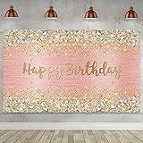 Happy Birthday Backdrop 7x5ft Diamonds Glitter Shining Pink and Gold Dot Sparkle Bokeh Photography Background for Women Girls Lady Sweet Party Decorations Photo Props