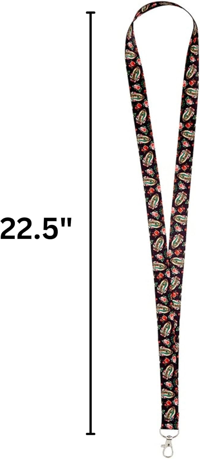 Needzo Our Lady of Guadalupe Neck Lanyard, Black Keychain with Pink Rose Floral Design, 22.5 Inches - Image 2