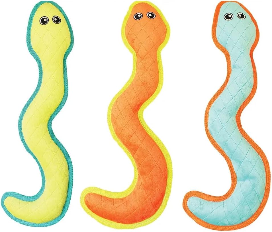 MPP Large Breed Dog Toy Extremely Durable Bite Resistant Silly Snake Bright Colorful (Full Set - All 3 Toys)