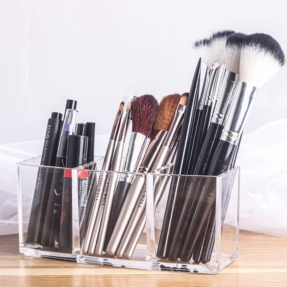 Sooyee Makeup Brush Holders,3 Slot Acrylic Makeup Brush Holder,Makeup Brush Organizer for Vanity,Dresser and Countertop,Cosmetic Display Cases,Clear : Beauty & Personal Care