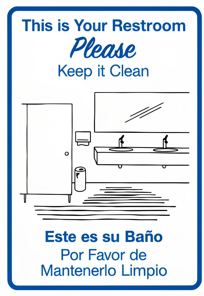 peiyeety Restroom Please Keep ItTin Sign 12x8 Inch, Bilingual English Spanish Bathroom Wall Decor, Blue White Metal Sign for Home, Office, Restaurant, School, Public Restroom