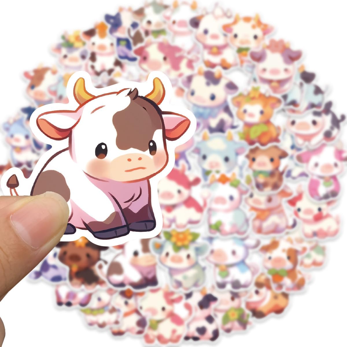 Rainbow Cow Stickers 50 Pcs Waterproof Cartoon Cute Cow Decals for Kids Teens - Image 3