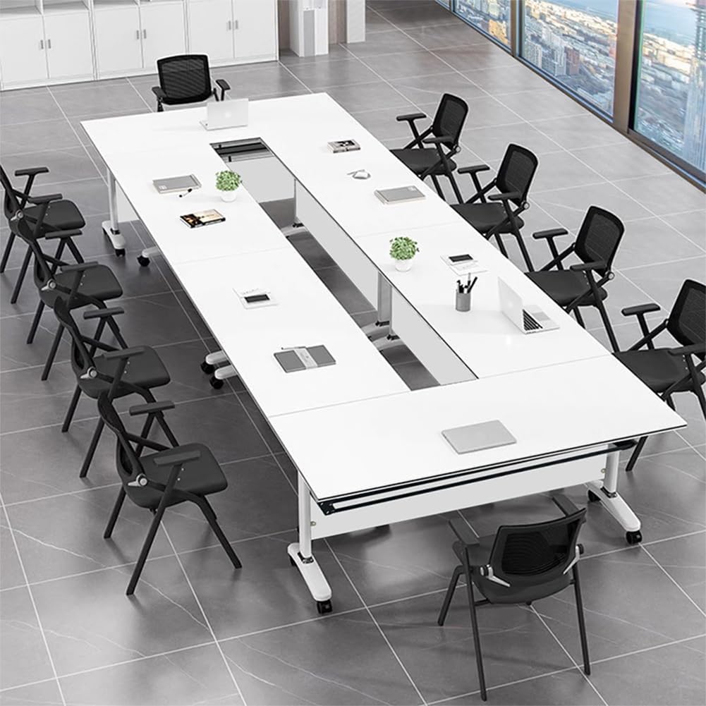 Table de conférence Pliante, Ensemble Moderne de 2 Tables de conférence Pliantes (120 x 60 x 75 cm), Plateau Rabattable, cloison de confidentialité, roulettes Mobiles, idéale pour Les burea