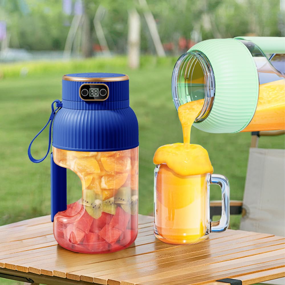 Tragbarer Entsafterbecher, 1200 ml Smoothie-Mixer mit Digitalanzeige, USB wiederaufladbar Multifunktionaler Portable Juicer Cup für Küche, Reisen, Büro, Fitnessstudio