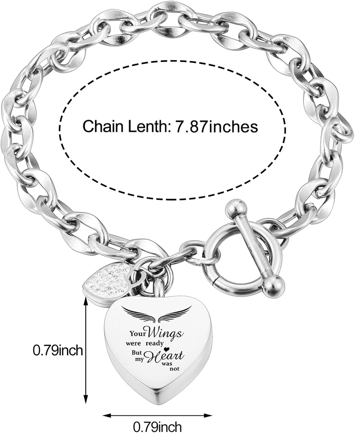 XIUDA Urn Bracelet for Ashes Cremation Bracelet Ashes Bracelet Heart Locket Holder Bangle Link Chain Women Men - Image 3