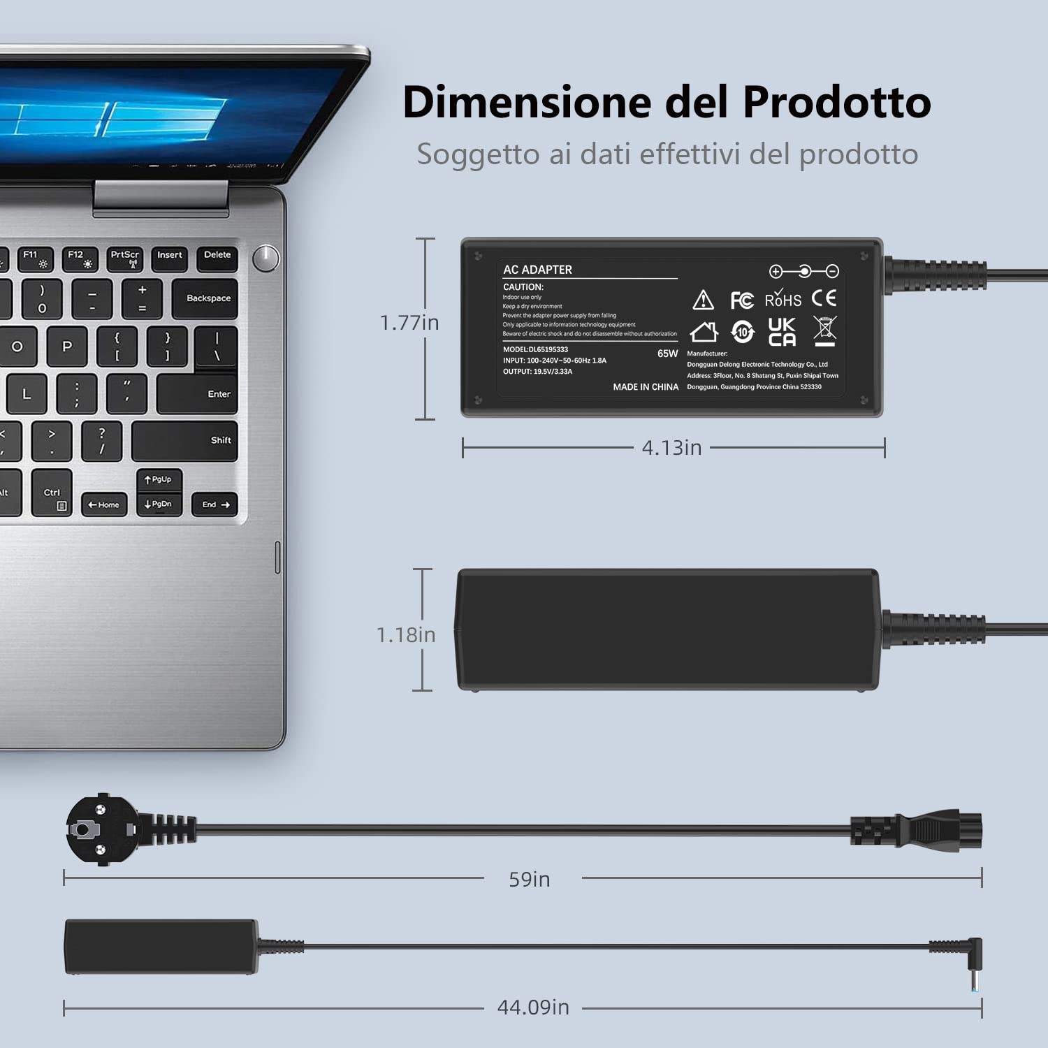 Caricatore 65W Alimentatorer Compatible con HP Pavilion 11 13 15 EliteBook 850 840 830 ProBook 430 440 450 HP 240 250 255 G6 G7 741727-001 710412-001 Caricabatterie PC Notebook Adattatore