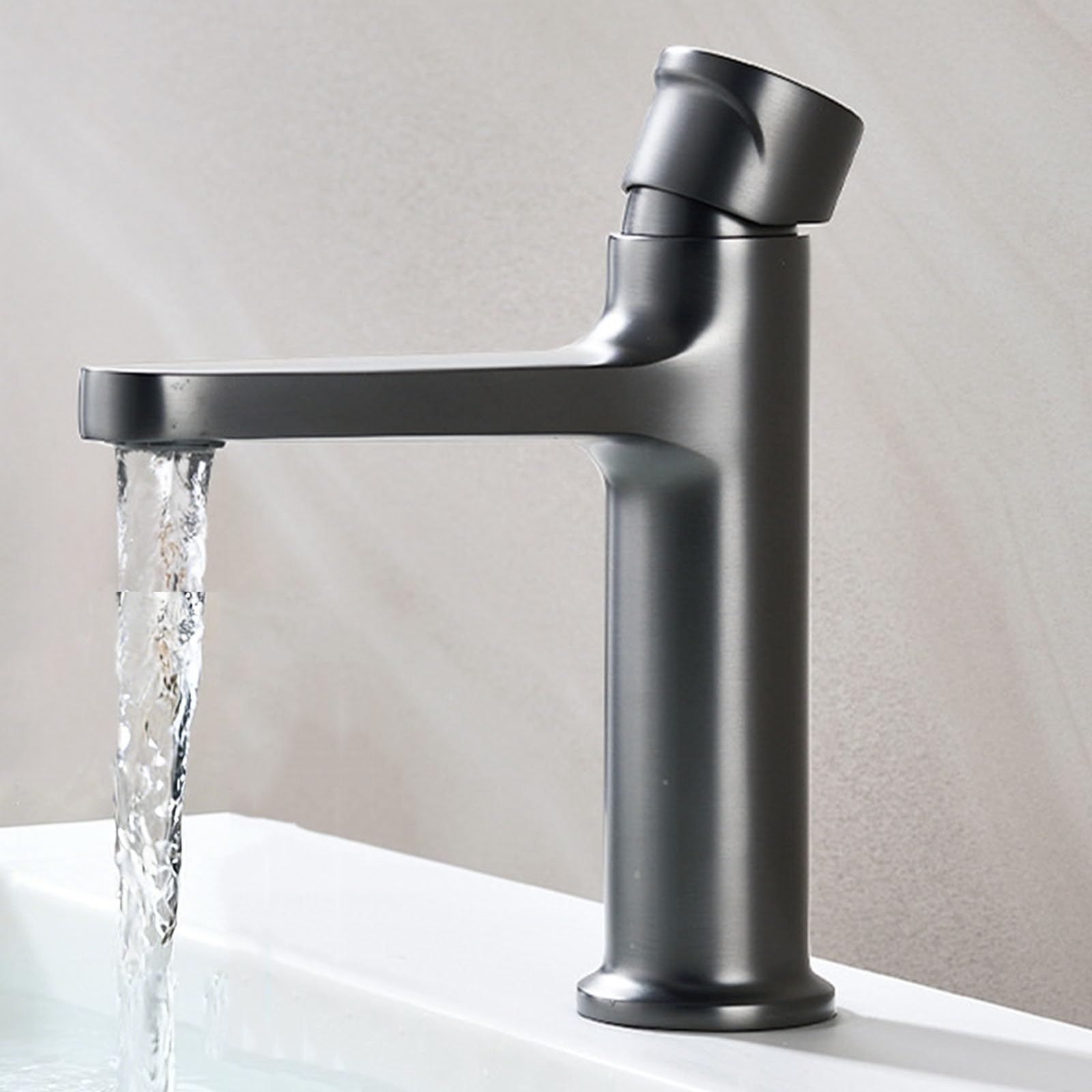Nfusrxmbk Gun Gray Bathroom Sink Mixer Taps 1 Hole With Round Handle Basin Tap Hot And Cold Water Gray Short
