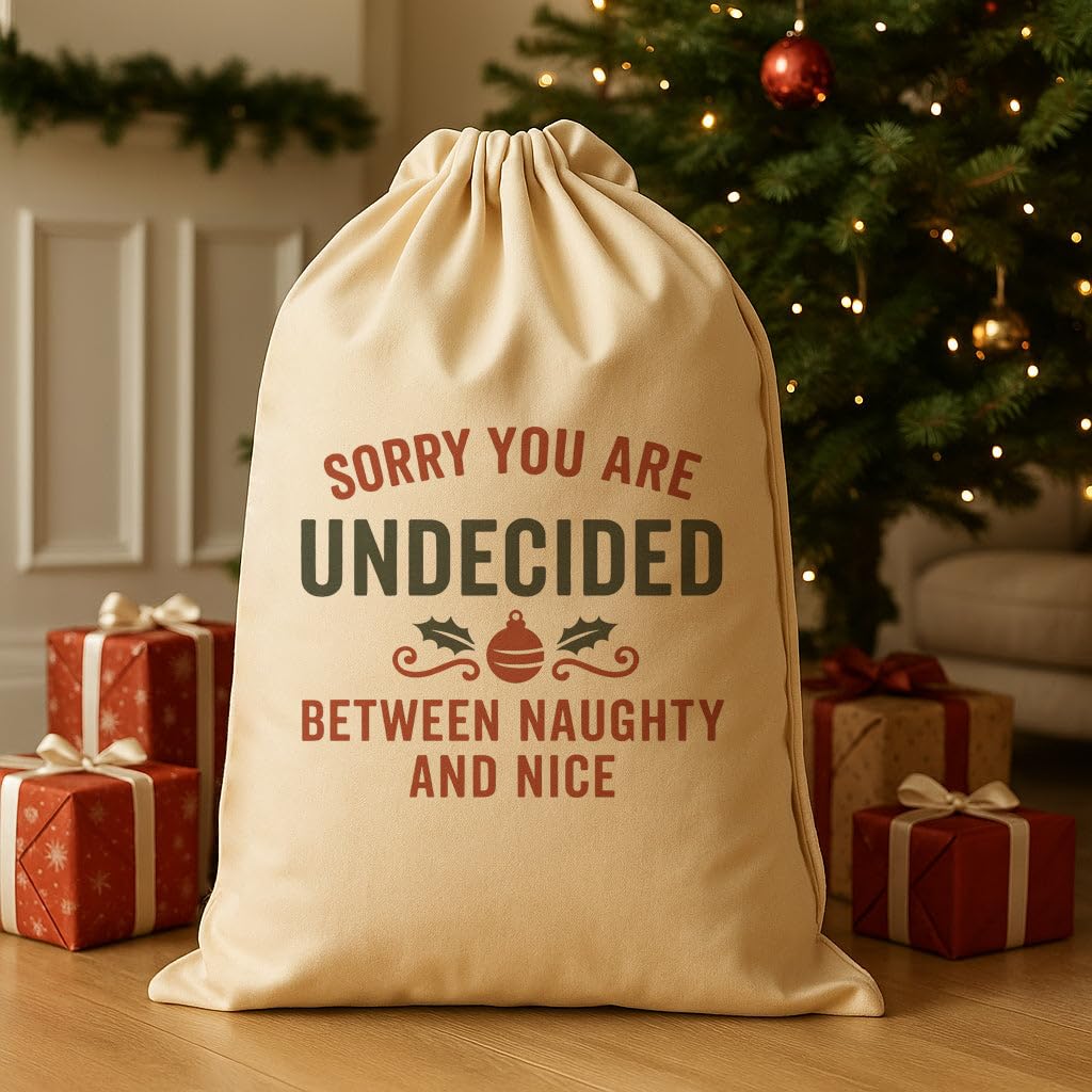 The Gift Project Biege Sorry You Are Undecided Between Naughty And Nice - Christmas Santa Sack