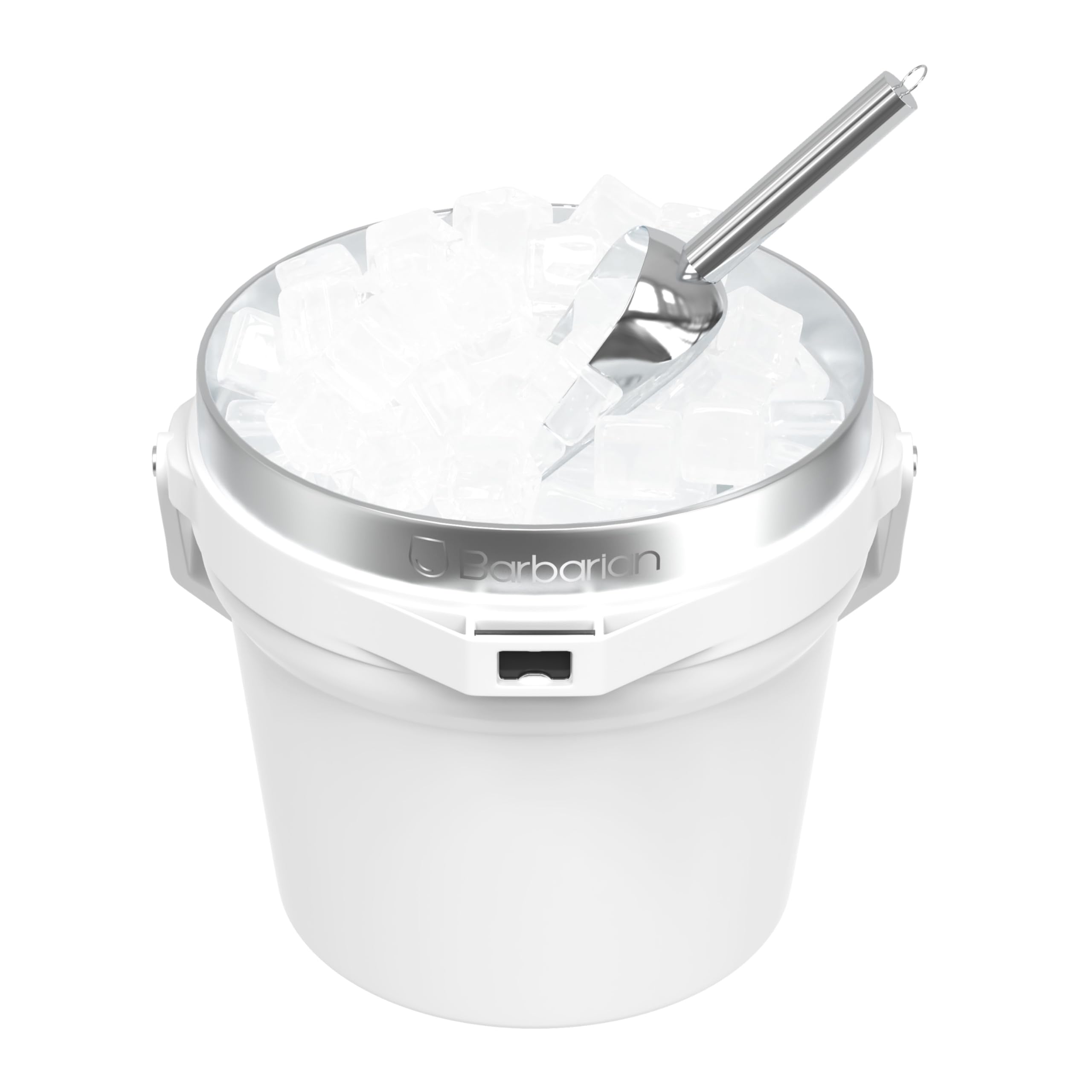 Barbarian - Cubo de hielo aislado al vacío de doble pared con tapa, capacidad extra grande de 7 litros con cuchara de hielo y abridor de botellas integrado, color blanco