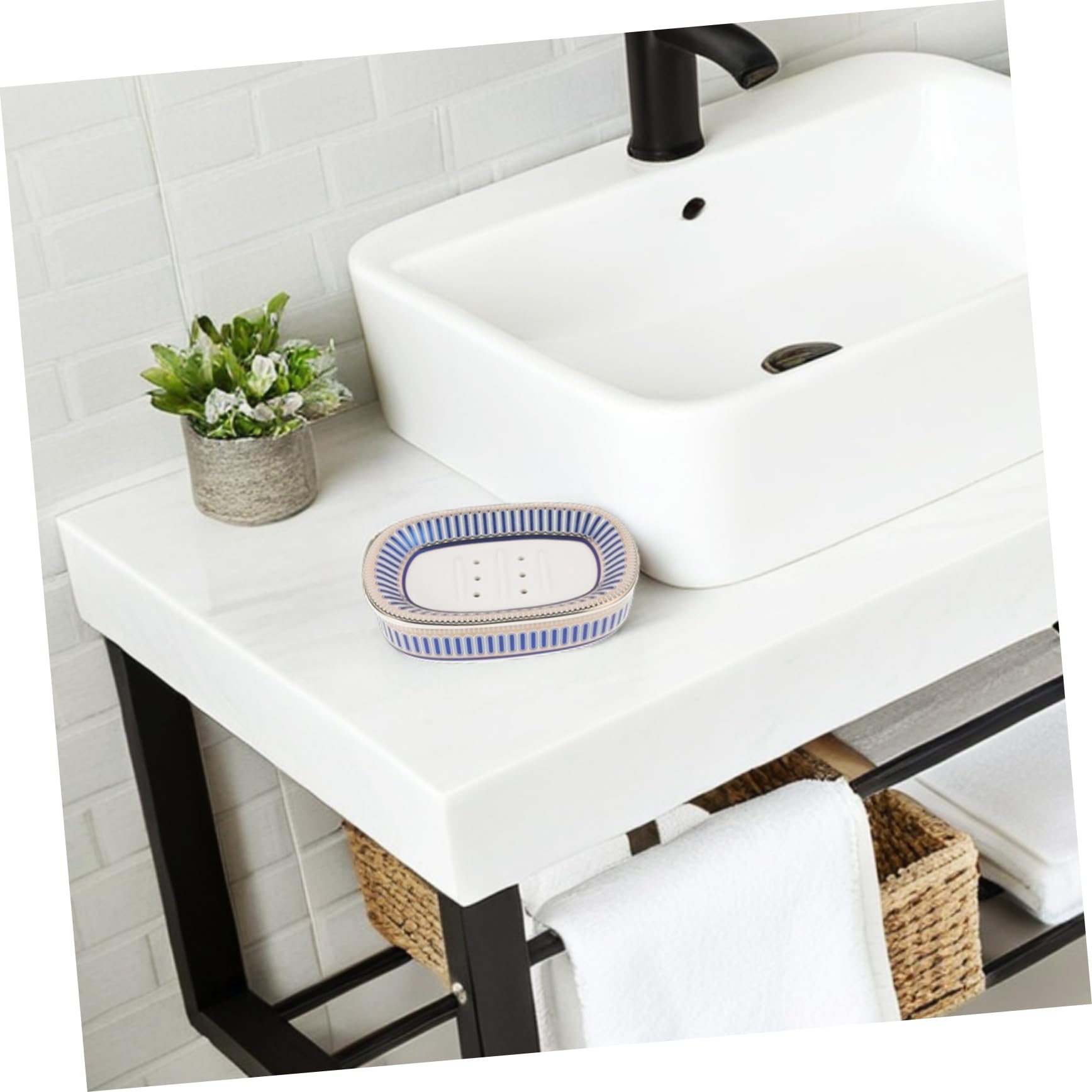 Jabonera de Cerámica con Escurridor y Diseño de Rayas | Desmontable, Limpieza Sencilla, Uso Higiénico, Estilo Simple y Elegante, para Organización del Baño