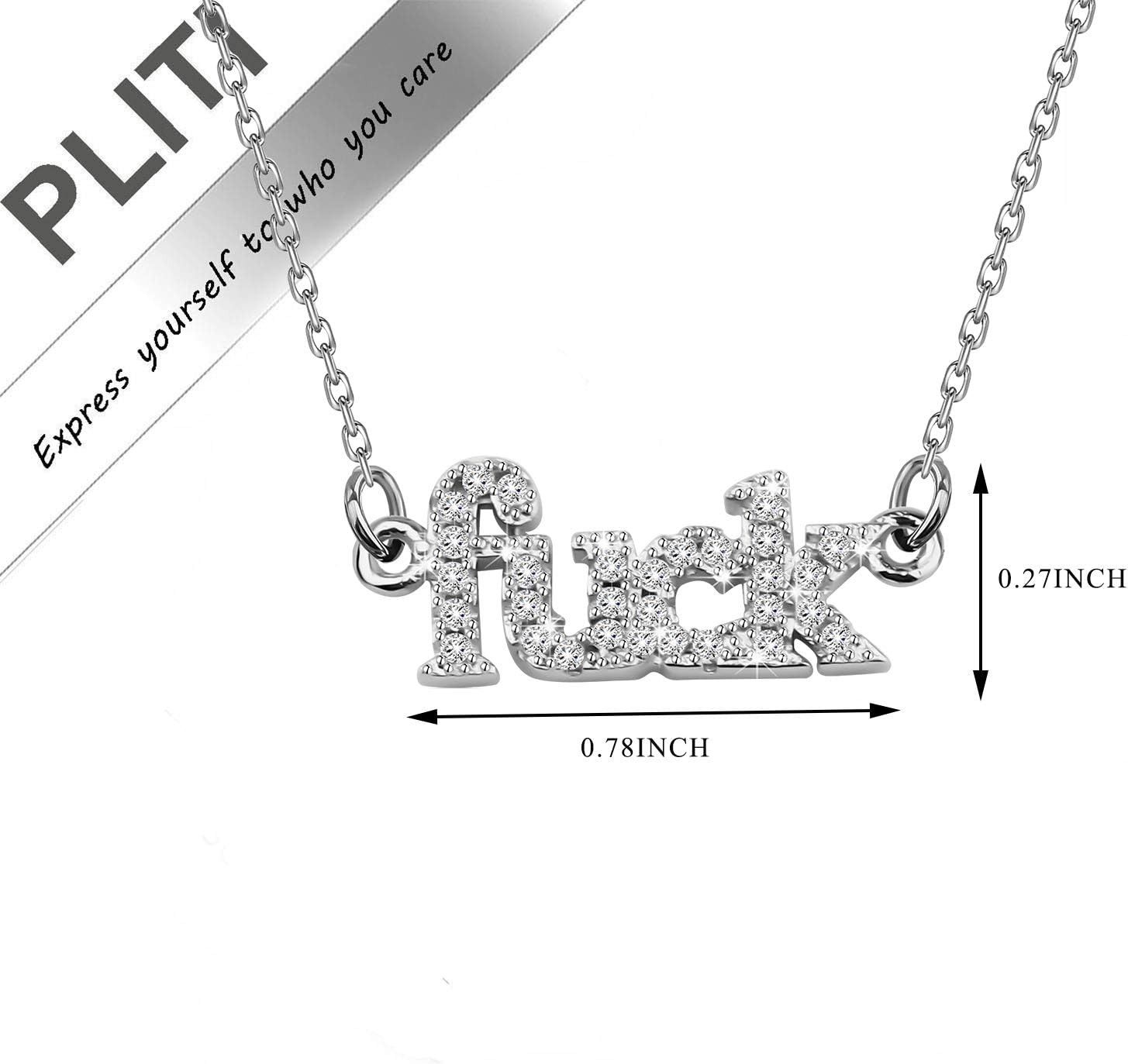 PLITI Swear Word Gifts Gold Fuck Necklace with Crystal Fuck Jewelry Inspirational Gifts (fuck necklace S)