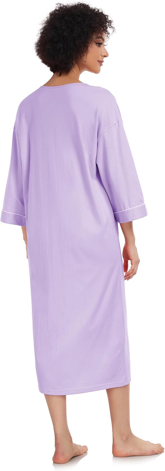 COLORFULLEAF 100% Cotton Zipper Robes for Women 3/4 Sleeve Bathrobe Lightweight with Pockets Loungewear - Image 4