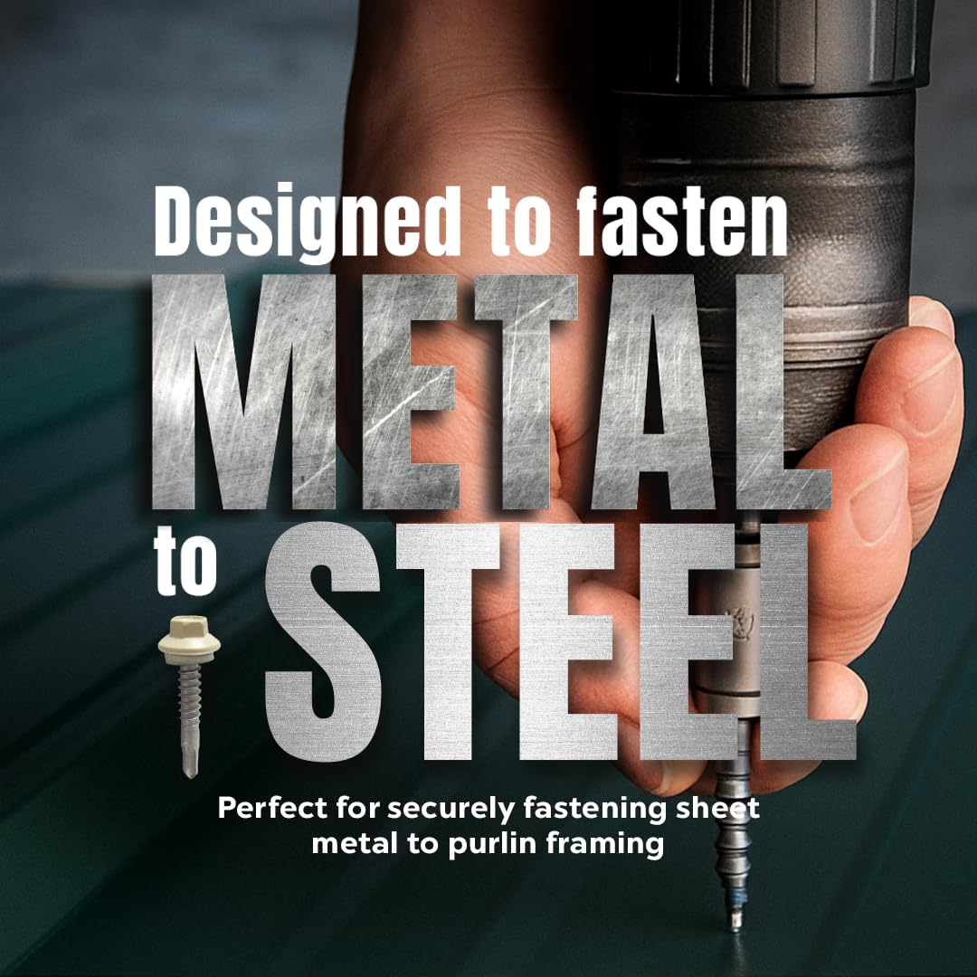 Metal Depot Orange Light Stone Purlin & Framing Screw #12 x 1-1/4 Self-Tapping Roofing Fastener, EPDM Washer, 5/16 Hex Head, 250-Piece Painted Carbon Steel Screws