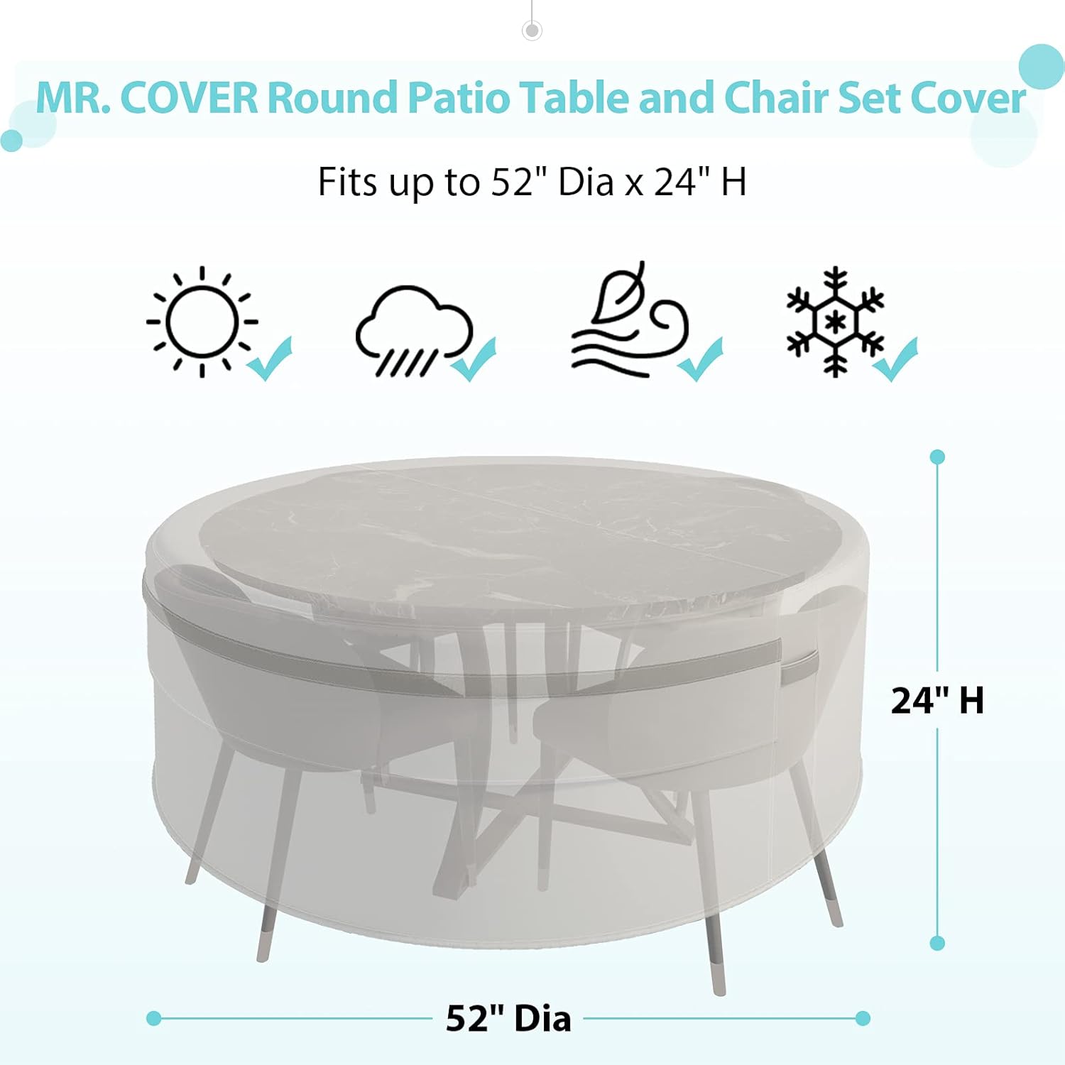 MR. COVER Round Patio Table Cover, Fits Bistro Table and Chairs Set, 52 Dia x 24 H Inches, Waterproof & UV-Protection, Neutral Color, Amenre Series : Patio, Lawn & Garden