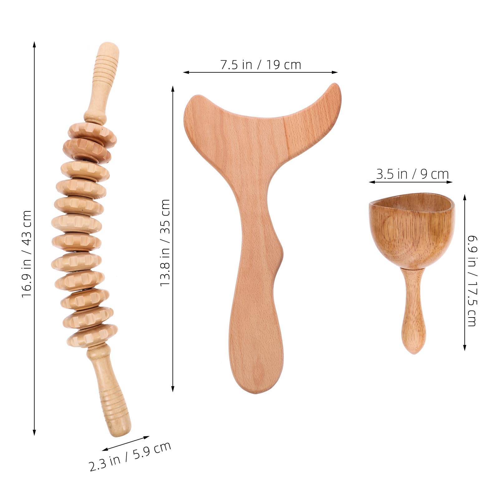Set Strumenti Massaggi in Legno Multiuso 3 Pezzi Bastoncino Massaggiatore per Collo e Spalle, Tavola da Massaggio Compatta per Rilassamento Muscolare e Massaggio Linfatico Corpo