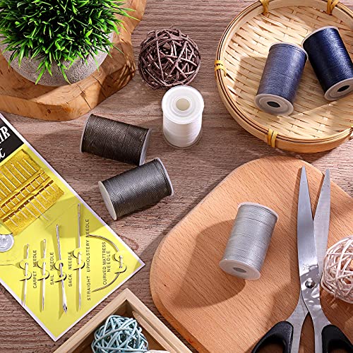 6 Rolls Strong Upholstery Thread High Strength Sewing Waxed Thread With Hand Stitching Needle Set For Denim Leather Craft Diy Machine (White, Gray, Brown, Light Gray, Blue Gray, Dark Blue, 0.55 Mm) #TOP2