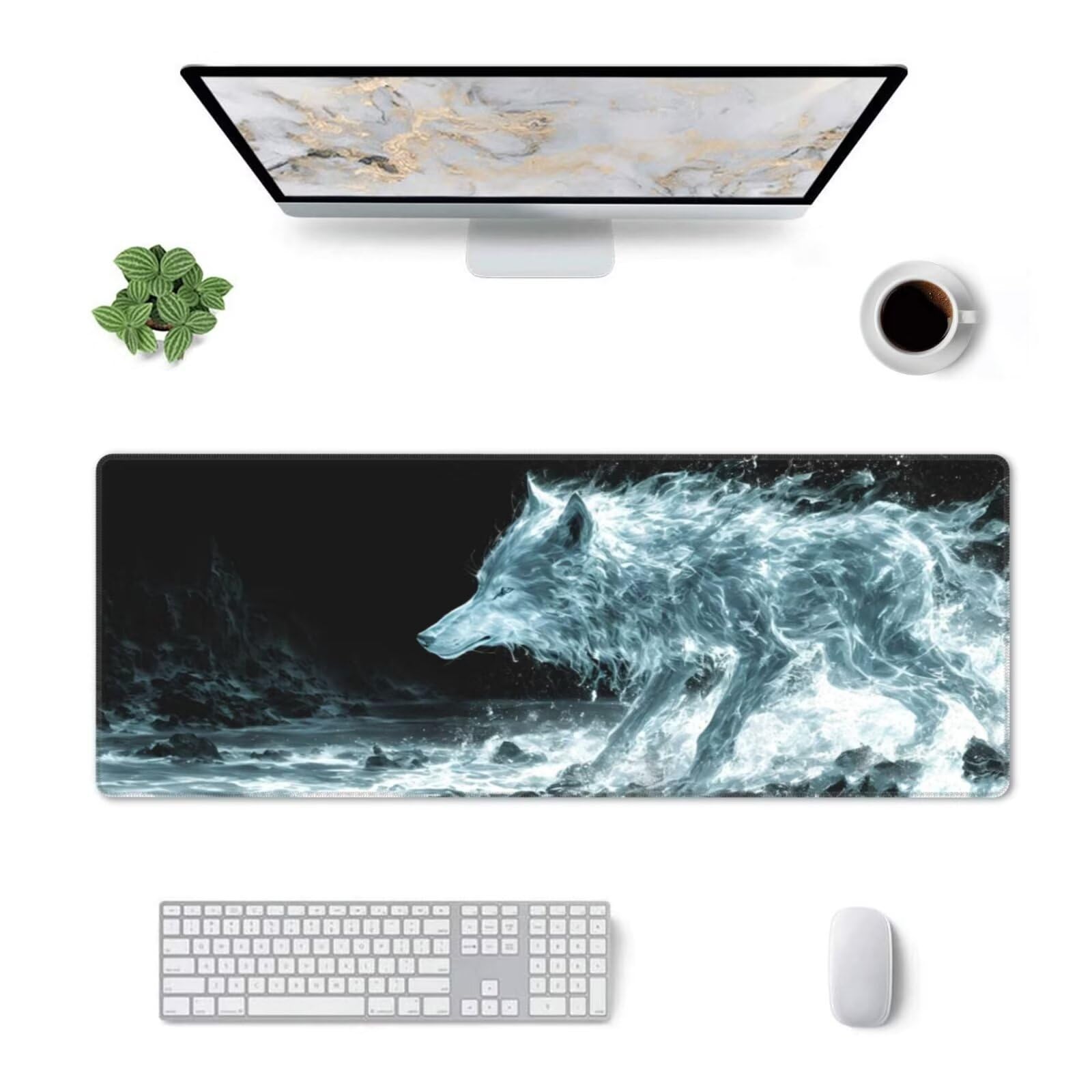 Tappetino Mouse, Tappetino Mouse Gaming Grande XXL 1500x800x3mm Tappetino Scrivania Mouse Pad, Base in Gomma Antiscivolo, Bordi Cuciti,Lavabile, Mousepad per Ufficio e Gaming (Animal Wolf) R-134